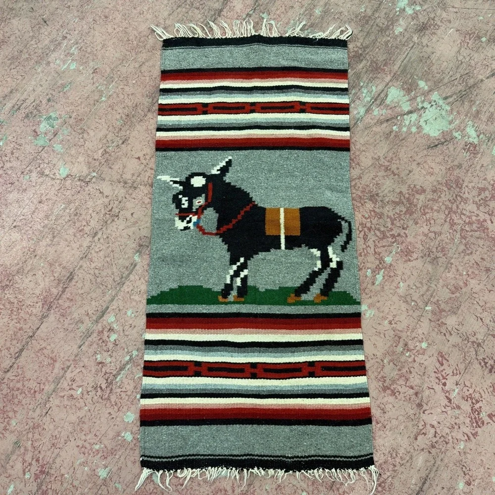 Unbranded Mexican Saltillo Rug Unisex Small Grey Excellent Donkey Burro Woven